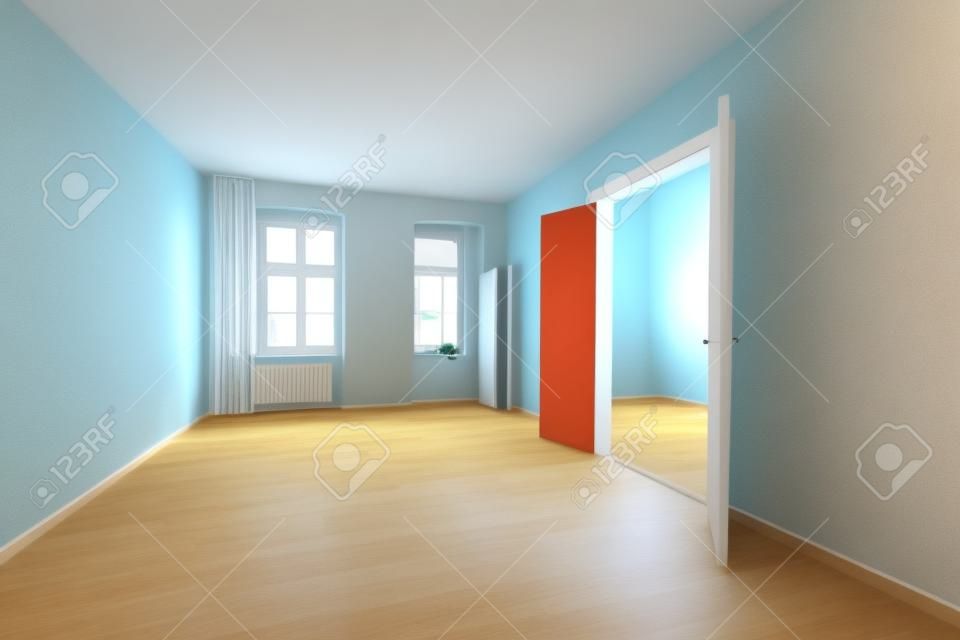 리노베이션 후 컬러 벽이 있는 빈 아파트의 방