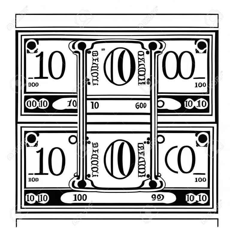 wektor fikcyjnych czarny biały Dolar banknotów