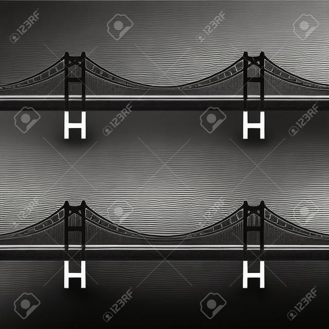 Przewód metalowy wektor most wiszący czarny symbol