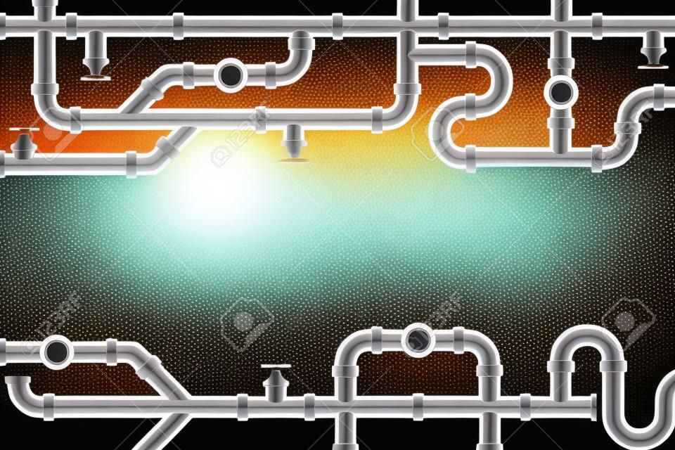Creative vector illustration of industrial oil, water, gas pipe system and ware pipeline fittings, valves on background. Art design plumbing and taps. Abstract concept graphic element.