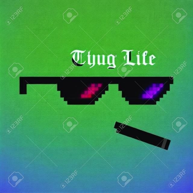 Creative illustration of pixel glasses of thug life meme isolated on background. Ghetto lifestyle culture art design. Mock up template. Abstract concept graphic element.