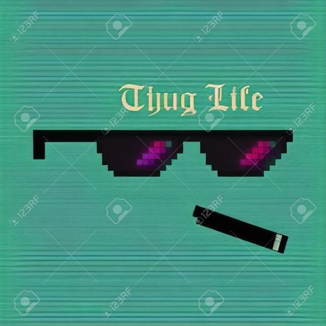 Creative illustration of pixel glasses of thug life meme isolated on background. Ghetto lifestyle culture art design. Mock up template. Abstract concept graphic element.
