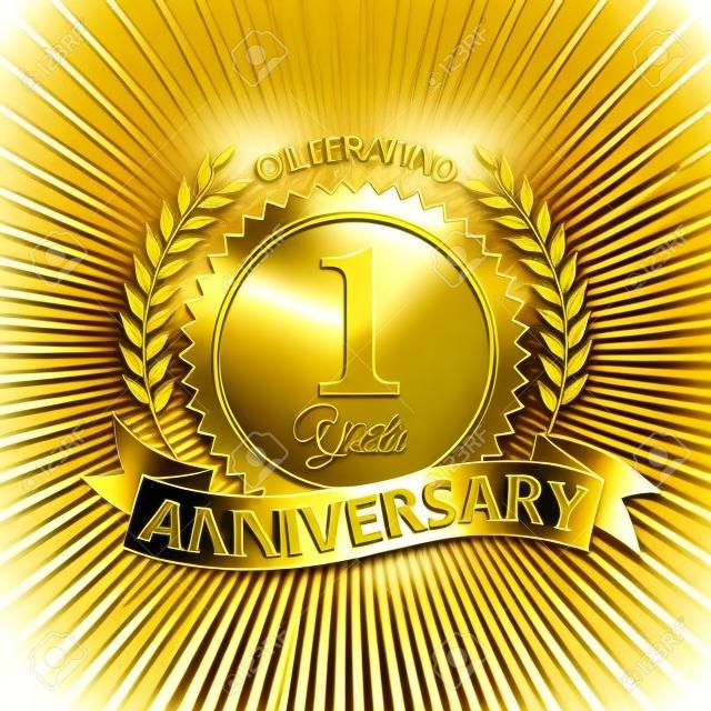 Obchody 1 rocznicę - złoty wieniec laurowy Druk ze złotą wstążką
