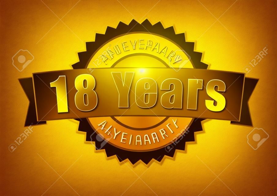 18 Years Anniversary - Retro Golden Ribbon, EPS 10 vector illustration