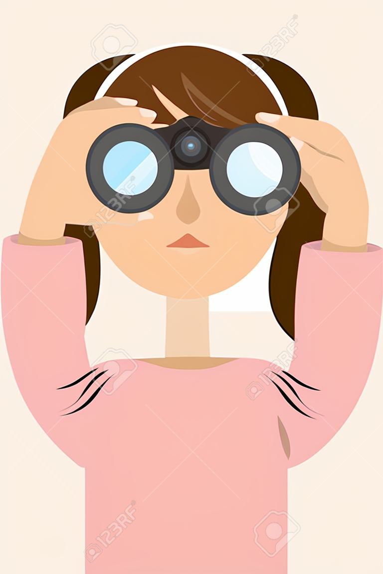 
A young woman looking into the binoculars and noticing something
