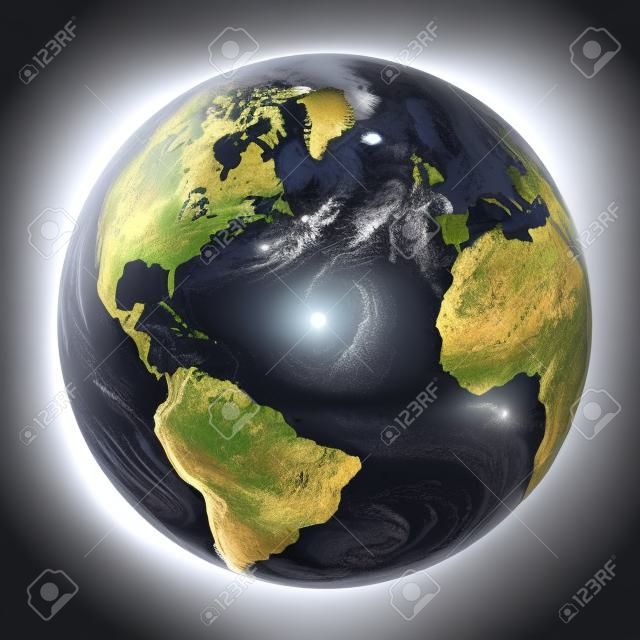 Emisfero settentrionale sul pianeta Terra. Illustrazione 3D con superficie del pianeta dettagliata isolato su priorità bassa bianca.