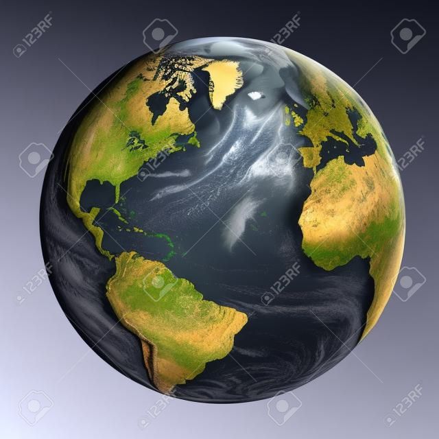 地球の北半球。白い背景で隔離の詳細な惑星の表面に 3 D のイラスト。