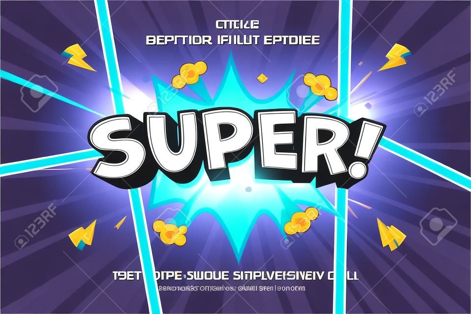 Editable text effect Super 3d Cartoon Comic style premium vector