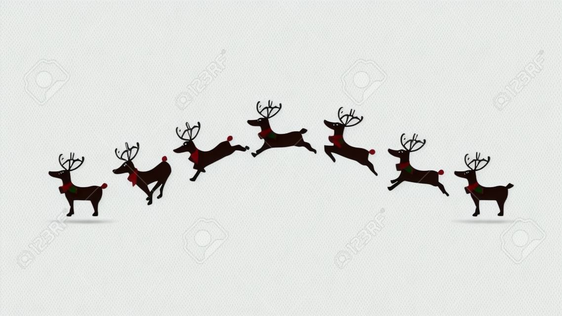 Renna, corsa, salto, animazione, personaggio dei cartoni animati in movimento, carino, vettore di Natale isolato su sfondo bianco