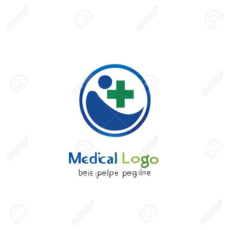 medical logo design with happy people illustration and plus sign, modern hospital logo inspiration template vector