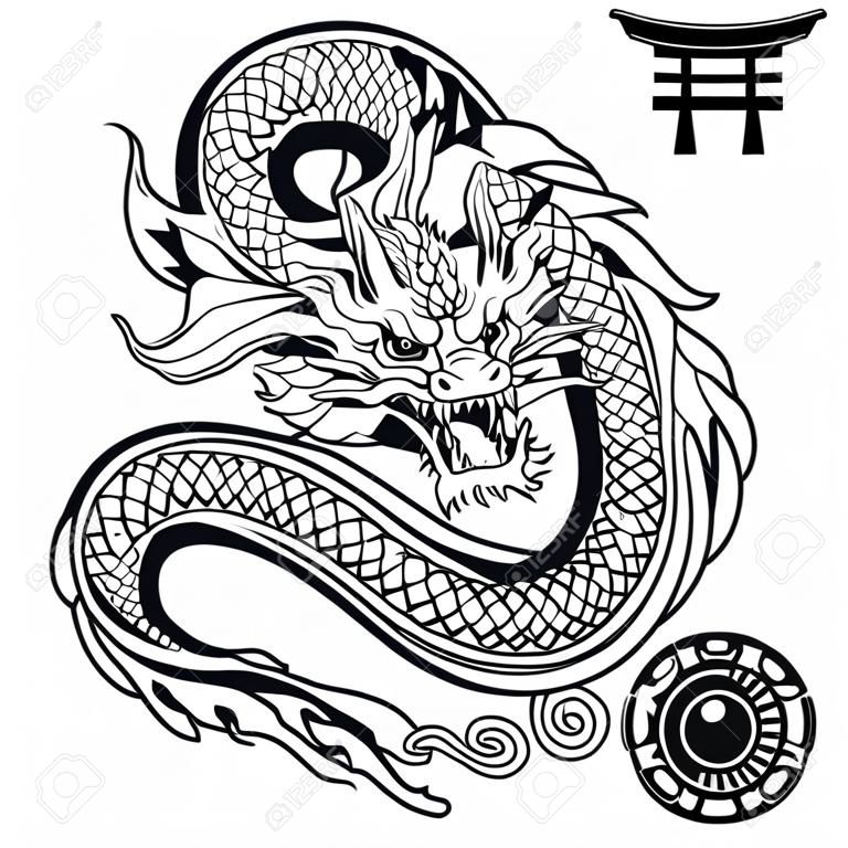 Japán sárkány tetoválás póló vektoros formátumban