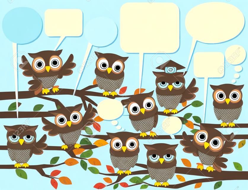 иллюстрации многих милой совы встречаясь с текстом воздушных шаров