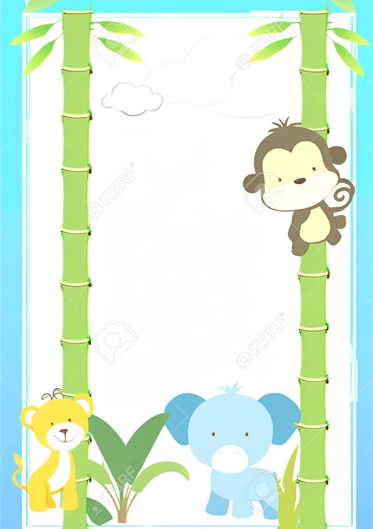 可愛的寶寶叢林動物叢林植物和竹子架
