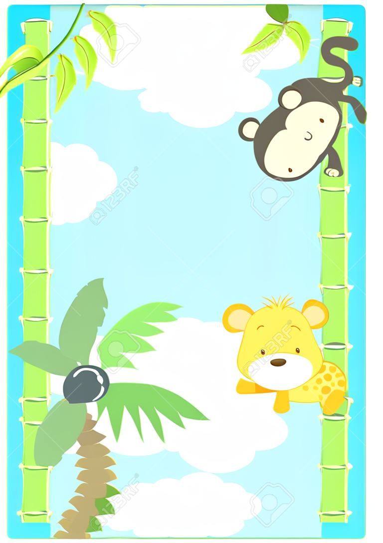 cute jungle baby animals jungle plants and bamboo frame