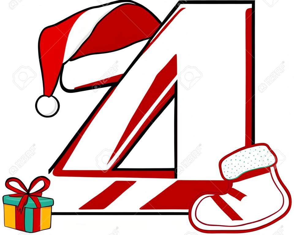 capital letter z with red santa's hat and christmas design elements isolated on white background. can be used for holiday season card, nursery decoration or christmas paty invitation