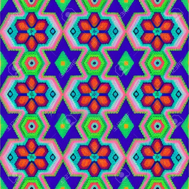 vector illustration of colorful abstract seamless pattern inspired in mexican huichol art style. Can be tiled