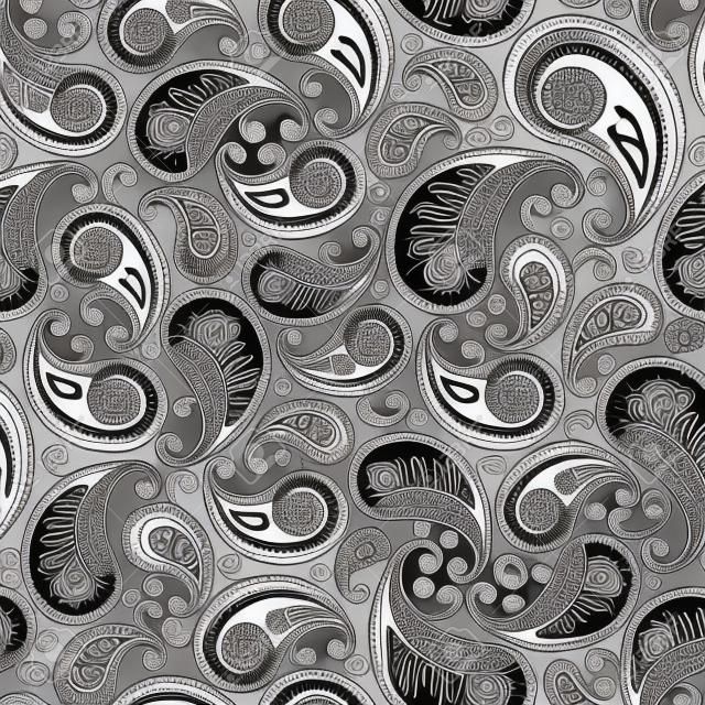 paisley seamless pattern illustration in black and white. Can be tiled