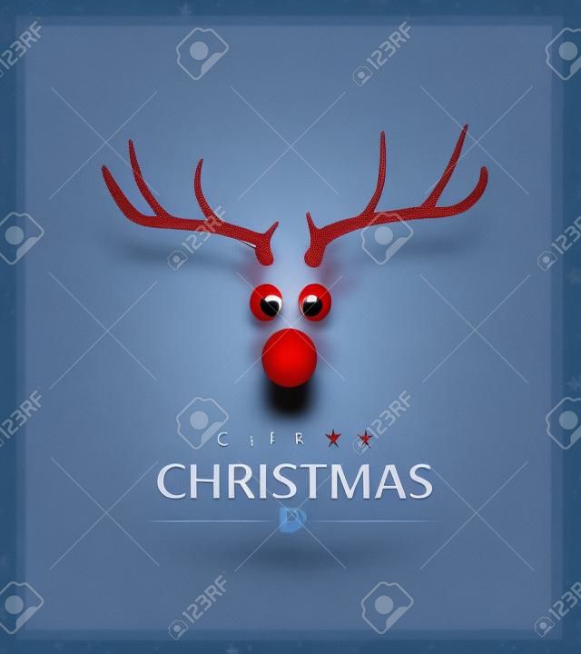 青い背景の3Dレンダリングに赤い冷たい鼻を持つクリスマストナカイ