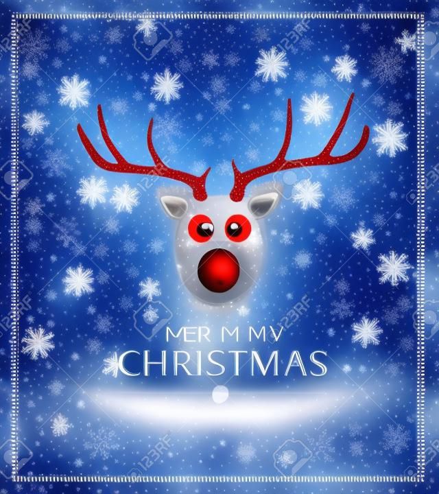 Christmas Reindeer with red cold nose on blue background 3D Rendering