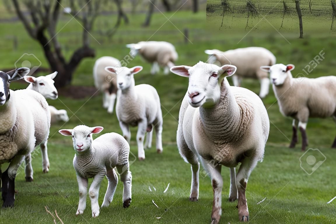 Овцы и ягнята в загоне
