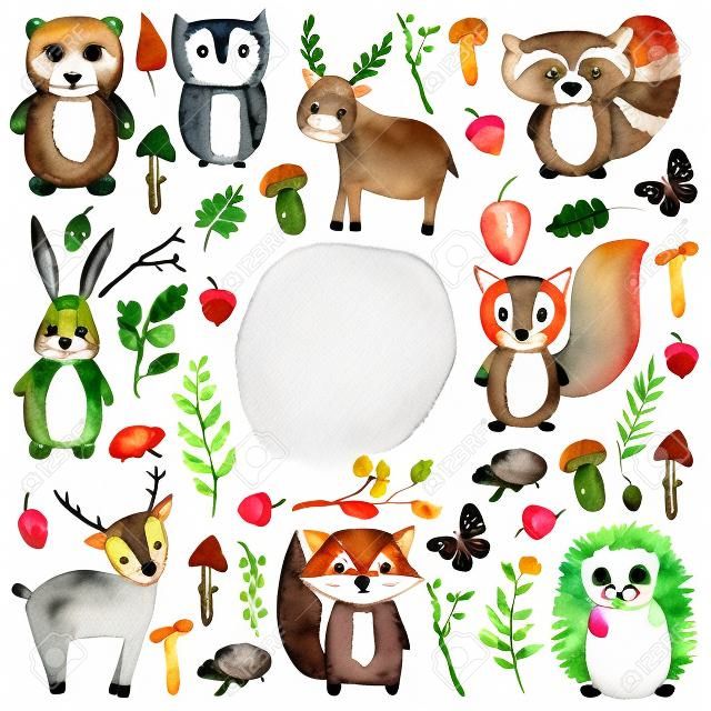 Sevimli ormanlık hayvanlar Suluboya hayvan simgeleri