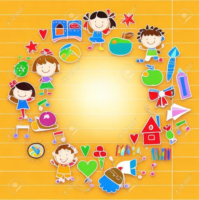 Enfants dessin école maternelle Enfants heureux jouent Illustration pour les enfants Nursery Preschool