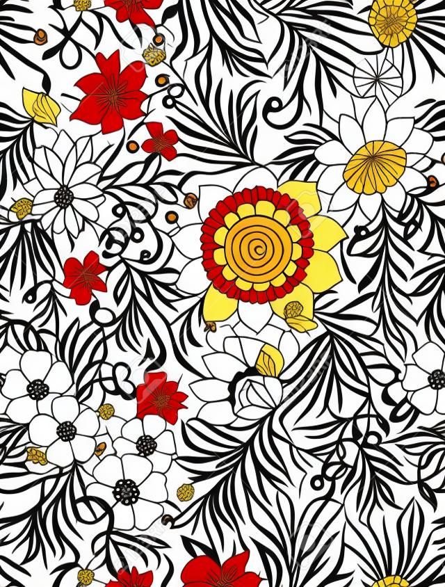 Nahtloser Musterhintergrund mit abstrakten dekorativen Sommerblumen