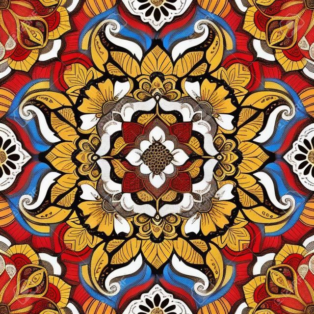 Adorno étnico oriental, adorno de henna indio tradicional. Patrón sin costuras, fondo. Ilustración vectorial.