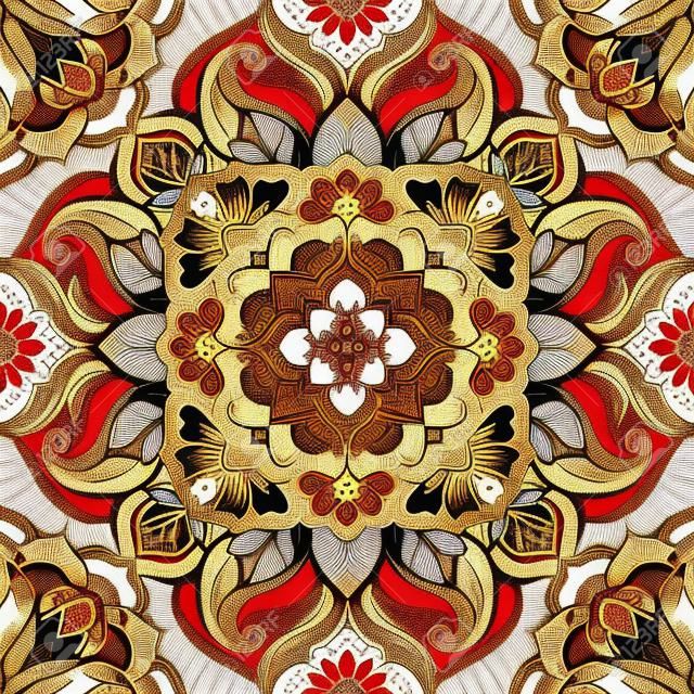 Adorno étnico oriental, adorno de henna indio tradicional. Patrón sin costuras, fondo. Ilustración vectorial.