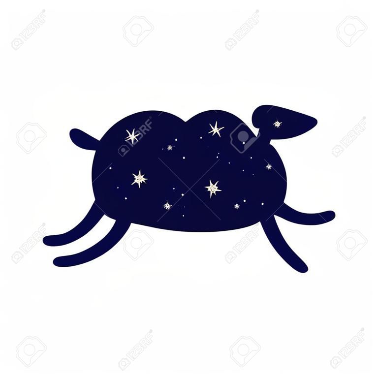 Dark silhouette of a sheep. Sheep in a pattern of shining stars. Flat vector illustration isolated on a white background.
