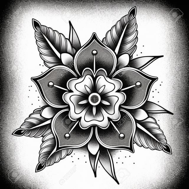 Old School Tatuaż sztuki kwiaty dla projektowania i dekoracji. Stara szkoła tatuaż kwiat. ilustracji wektorowych