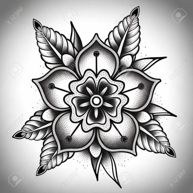 flores viejas de arte del tatuaje de la escuela para el diseño y la decoración. flor tatuaje de edad escolar. ilustración vectorial