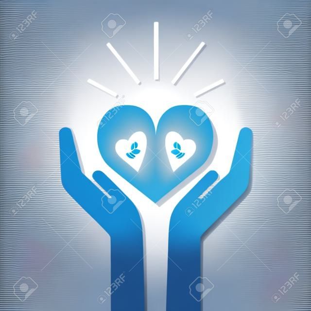 Heart in hands icon, vector  medical illustration. Flat design style. For web design and applications.