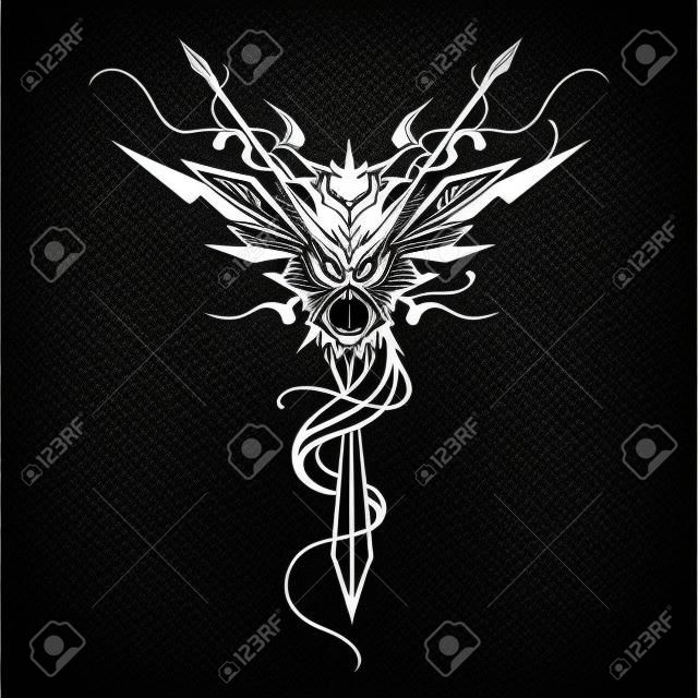 Dragon. animaux Totem. Vector illustration, tatouage, t-shirt imprimé. Dragon symbole de zodiaque Chine.