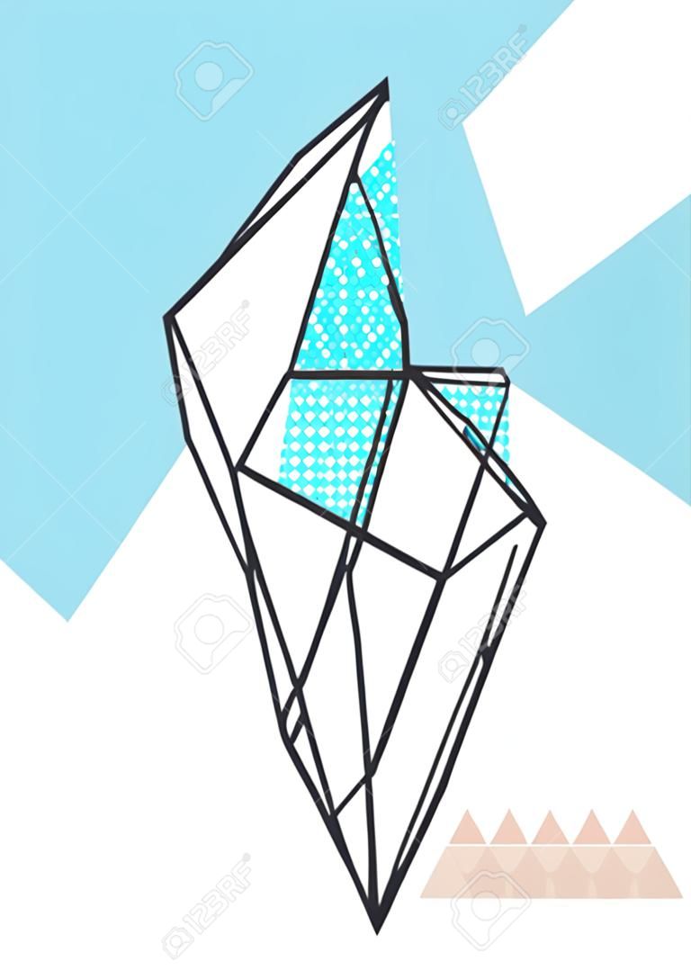 Sacred geometry creative postcard with bright diamond crystals. Trendy poster, print.