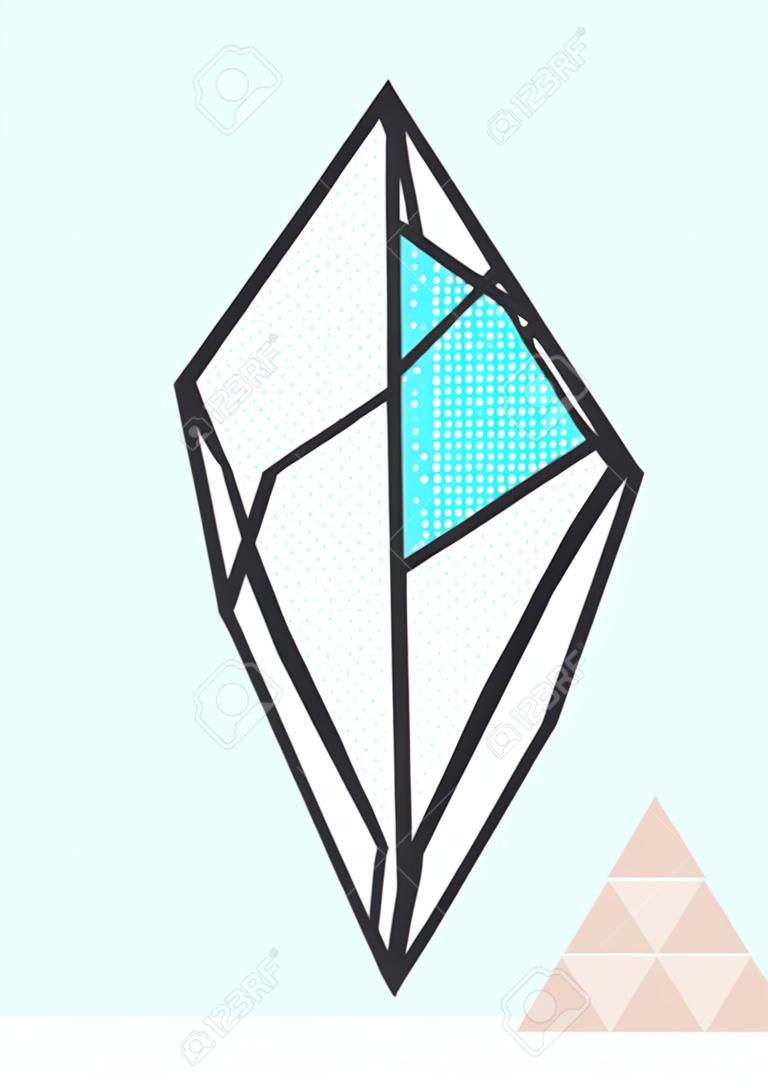 Sacred geometry creative postcard with bright diamond crystals. Trendy poster, print.