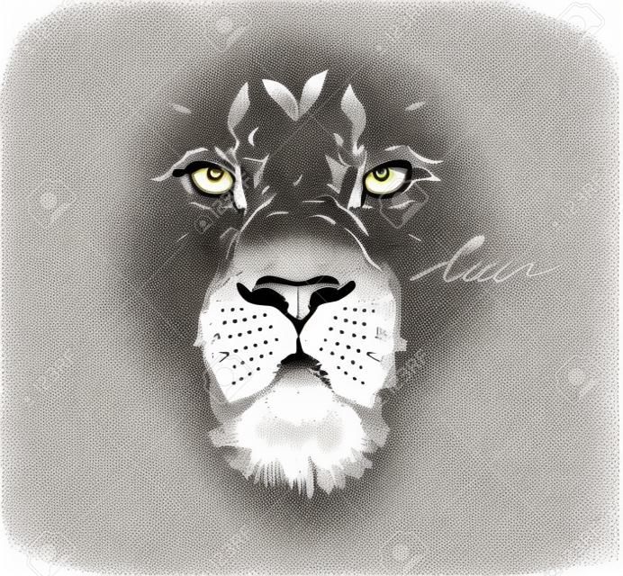 Handgezeichnete Vektor abstrakte künstlerische Tinte strukturierte grafische Skizze Zeichnung Illustration der Tierwelt Löwenkopf isoliert auf weißem Hintergrund