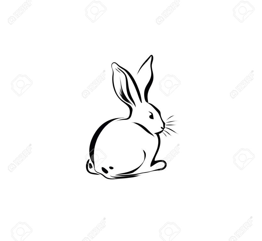Hand drawn vector abstract ink sketch graphic drawing Happy Easter cute simple bunny illustrations elements for your design isolated on white background