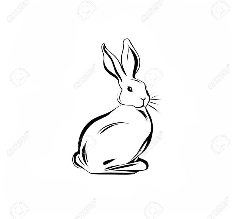 손으로 그린된 벡터 추상 잉크 스케치 그래픽 드로잉 행복 한 부활절 귀여운 간단한 토끼 그림 요소 흰색 배경에 고립 된 디자인에 대 한