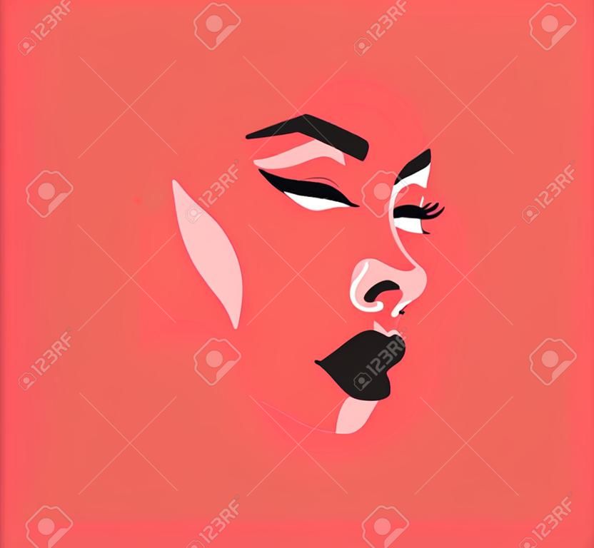 Hand drawn vector abstract cartoon ,graphic woman face emotion illustration concept design. Female face character modern. Abstract beauty female face design. Woman face psychology conceptual design.