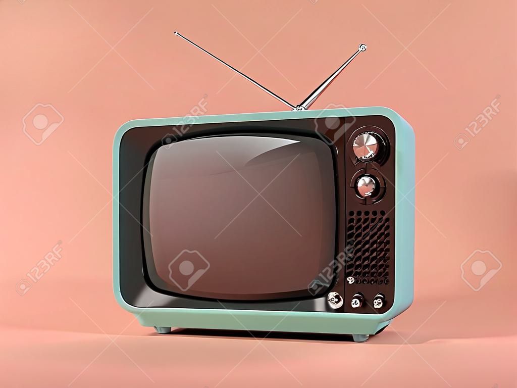Blauer Fernseher auf rosafarbenem Hintergrund 3D-Darstellung