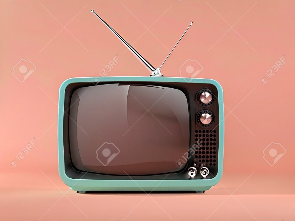 Blauer Fernseher auf rosafarbenem Hintergrund 3D-Darstellung