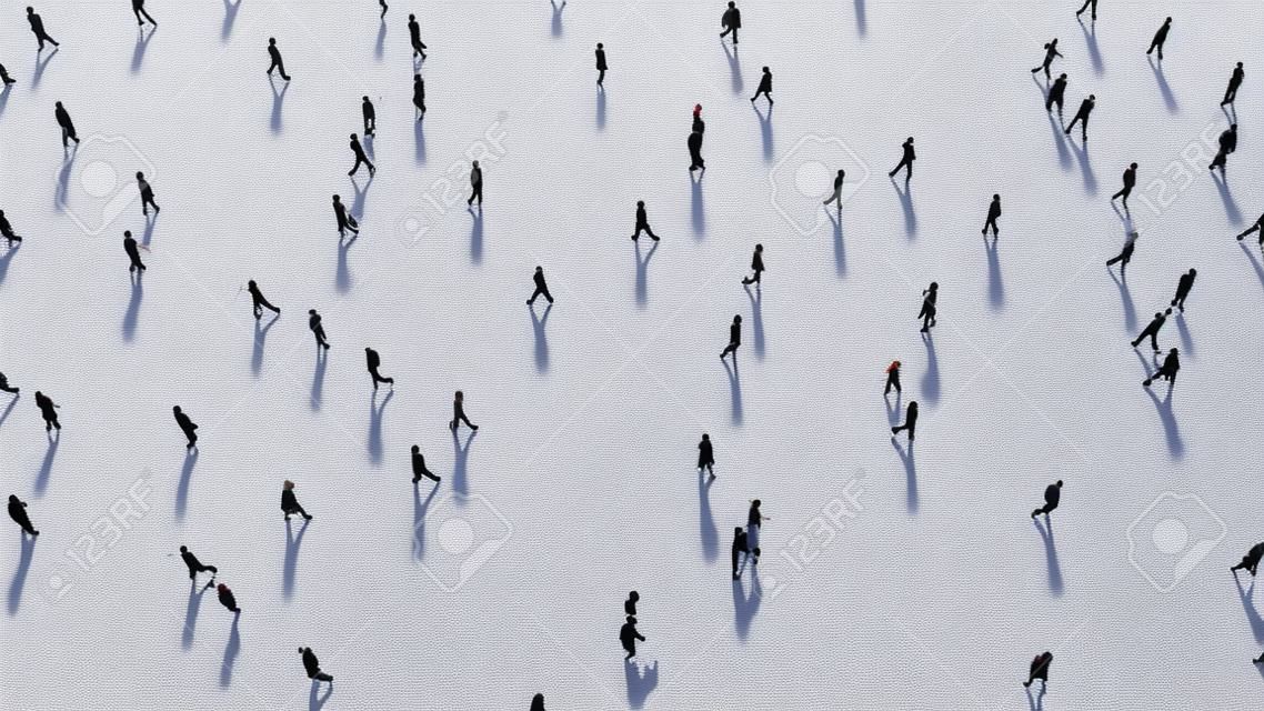 Gente caminando contra la vista superior de fondo blanco