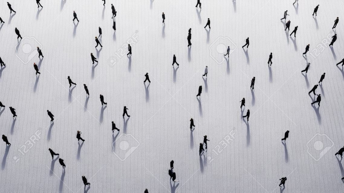 Gente caminando contra la vista superior de fondo blanco