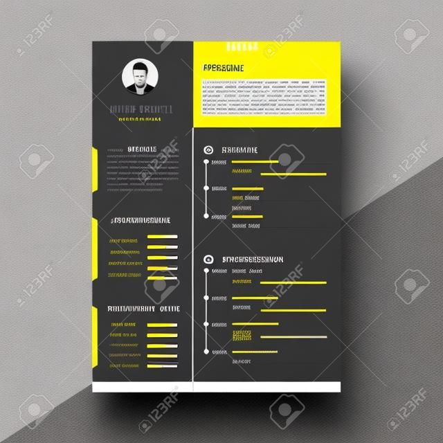 Design a resume / cv template, using black, white and yellow stripes