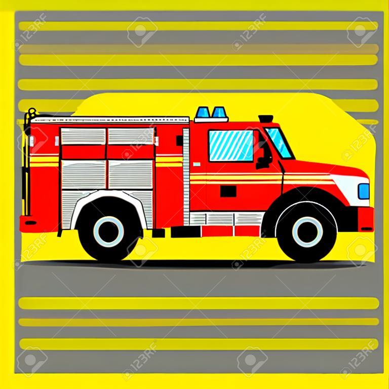 Wóz strażacki na żółtym tle