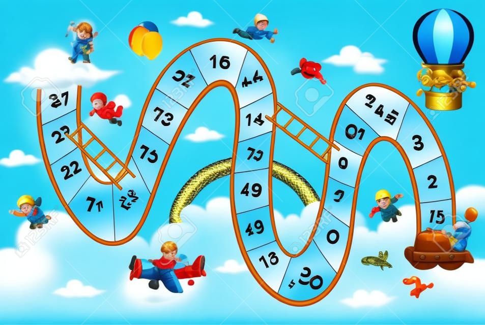 the snake and ladders game with the blue sky theme