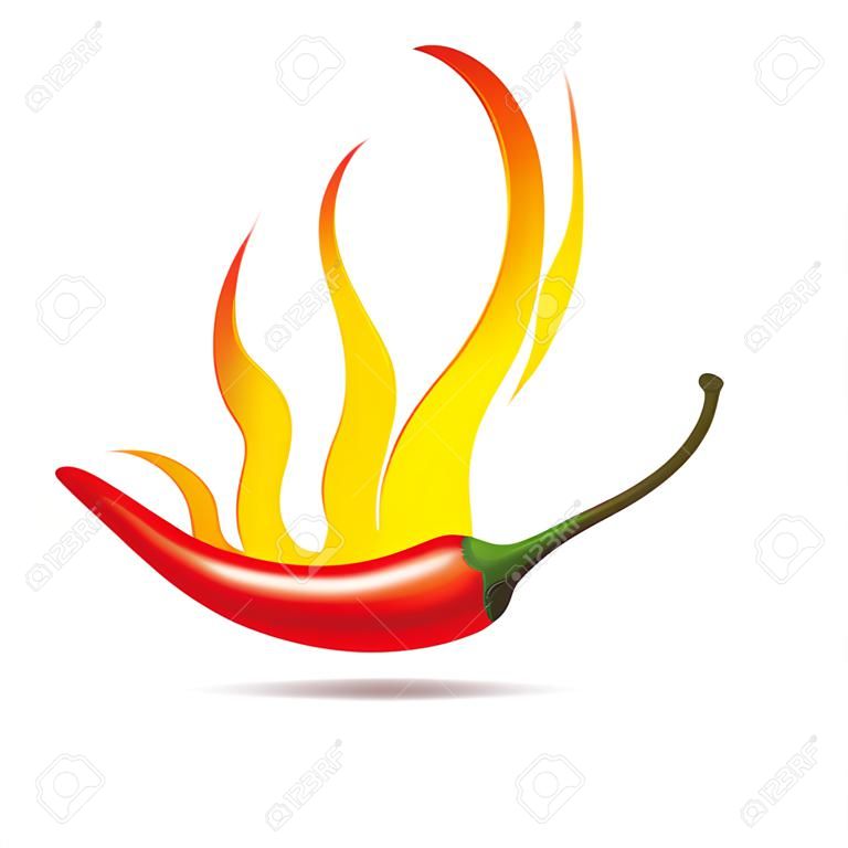 Hot chilli pepper in energy fire. Vector icon isolated on white background. Burning red chili symbol of mexican culture.