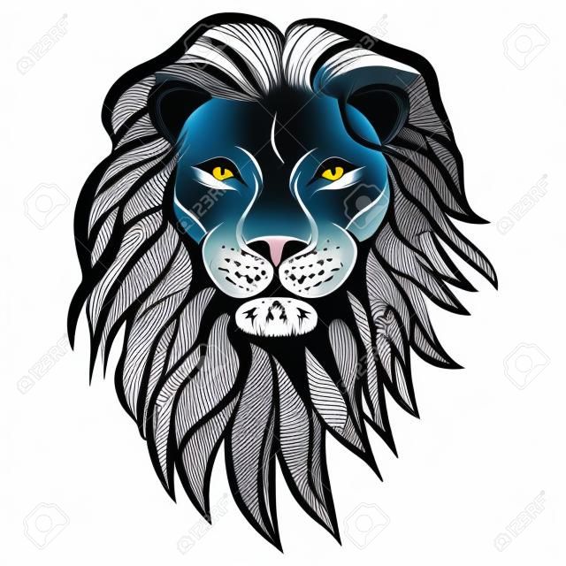 Cabeza de león ilustración animales para la camiseta. Diseño del tatuaje del bosquejo