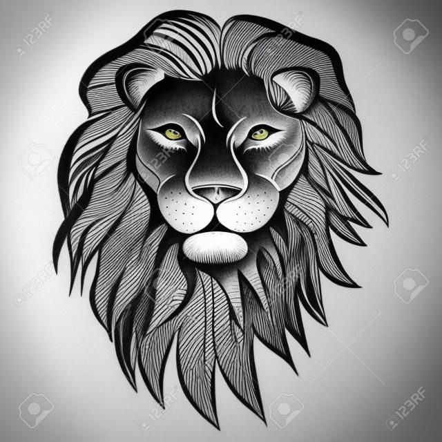 獅子頭動物插圖的T卹。素描的紋身圖案
